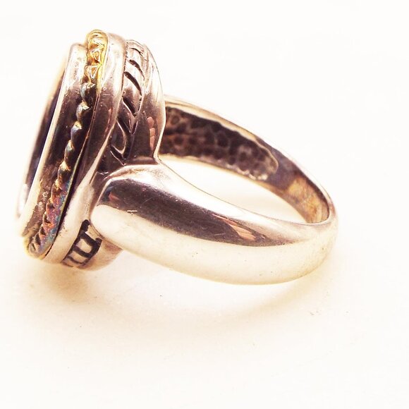 FLLI MENEGATTI 925 -18K VENETIAN BLUE GLASS INTAGLIO OF PUTTI & DOG SZ.7 RING 18 - Picture 3 of 6